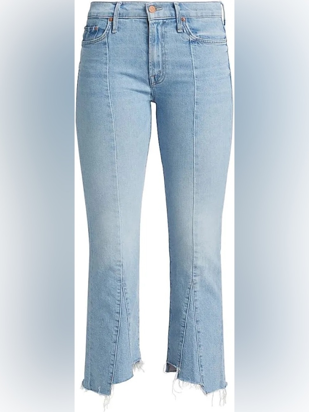 MOTHER High-Rise Light Blue Split-Hem Women's Jeans The Insider Crop Pointy Fray